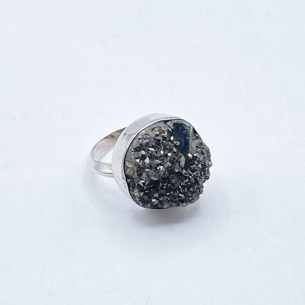 925 Sterling Silver Natural Druzy Stone Statement Ring Size 9